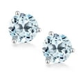 thumbnail image 2 of Gem Stone King 18K White Gold Sky Blue Topaz 3-Prong Stud Earrings for Women Men (1.40 Cttw, Gemstone November Birthstone, Round 5MM), 2 of 5