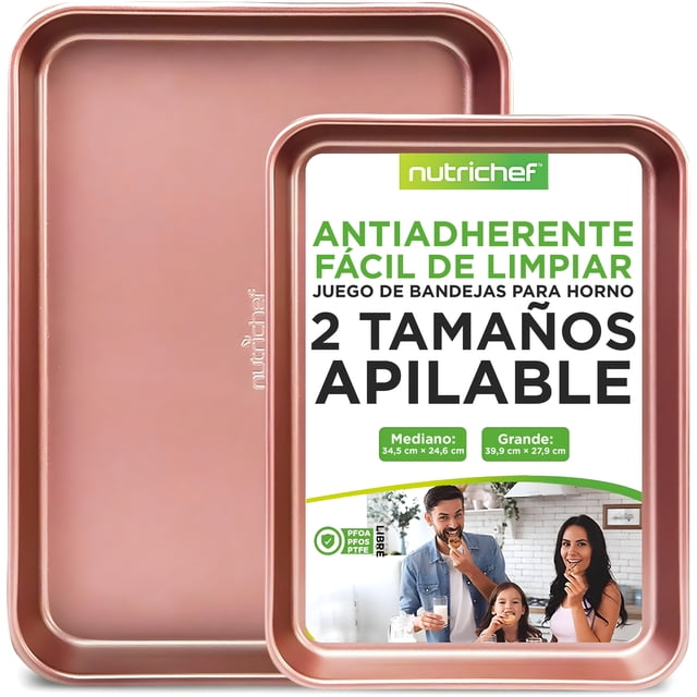 Set 2 Charolas para Hornear NutriChef, Bandejas Antiadherentes Premium sin PFOA, PFOS ni PTFE, Tamaños Grande (40x28 cm) y Mediano (34x24 cm) Apto para Lavavajillas