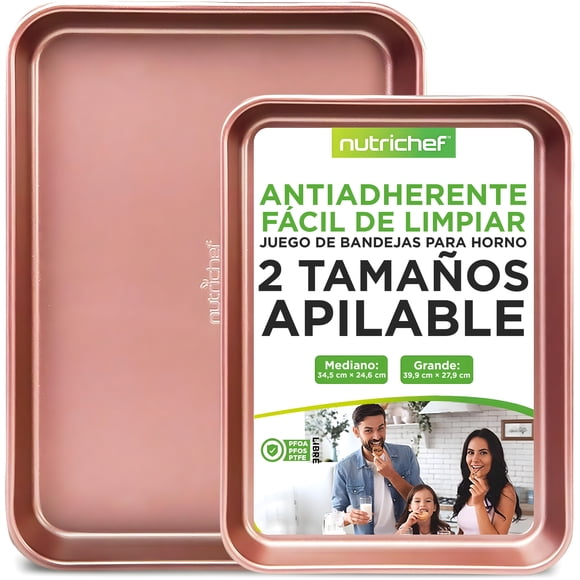 Set 2 Charolas para Hornear NutriChef, Bandejas Antiadherentes Premium sin PFOA, PFOS ni PTFE, Tamaños Grande (40x28 cm) y Mediano (34x24 cm) Apto para Lavavajillas
