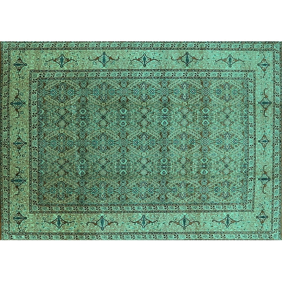 Ahgly Company Machine Washable Indoor Rectangle Oriental Turquoise Blue Industrial Area Rugs, 5' x 8'