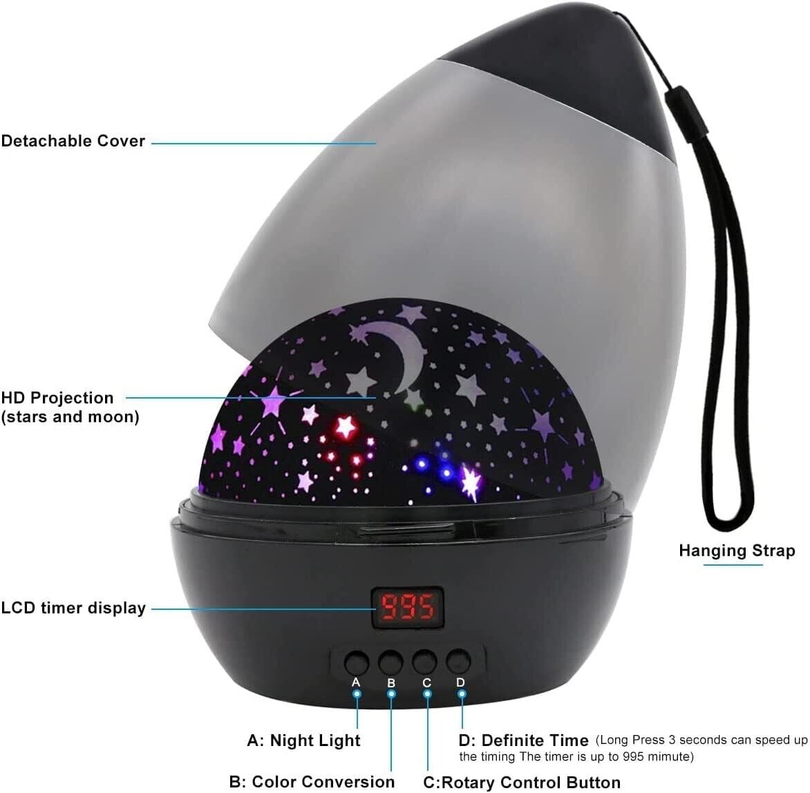 Starry Sky Light Projector with Ocean Waves and Galaxy Effects