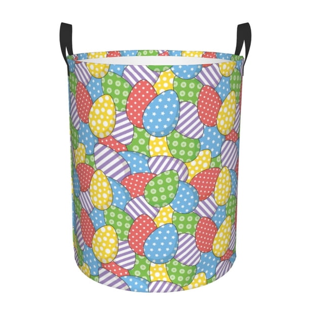 Balery Colorful Easter eggs Cesta de ropa redonda con asas, impermeable, independiente, para ropa, juguetes, dormitorio y familia-Medium