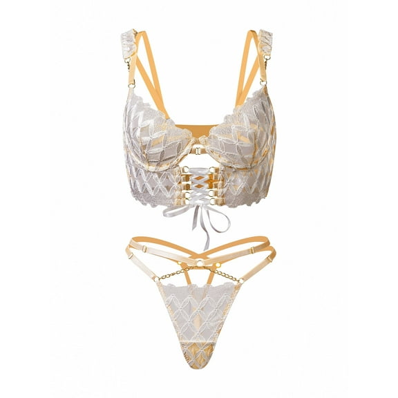 Delicate White Embroidery Lingerie Set (WHITE, S)