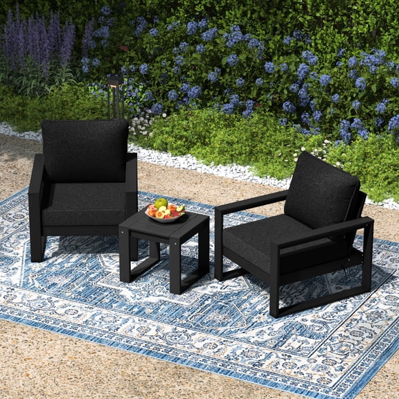 WestinTrends Montara Outdoor Modern 3-Piece HDPE Patio Sofa Set with Side Table, Black