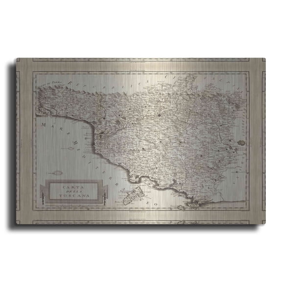 Luxe Metal Art 'Antique Map of Tuscany' by Unknown Metal Wall Art, 16"x12"