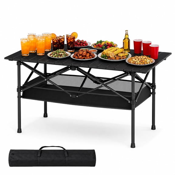 47-Inch Adjustable Folding Camping Table with Storage Bag