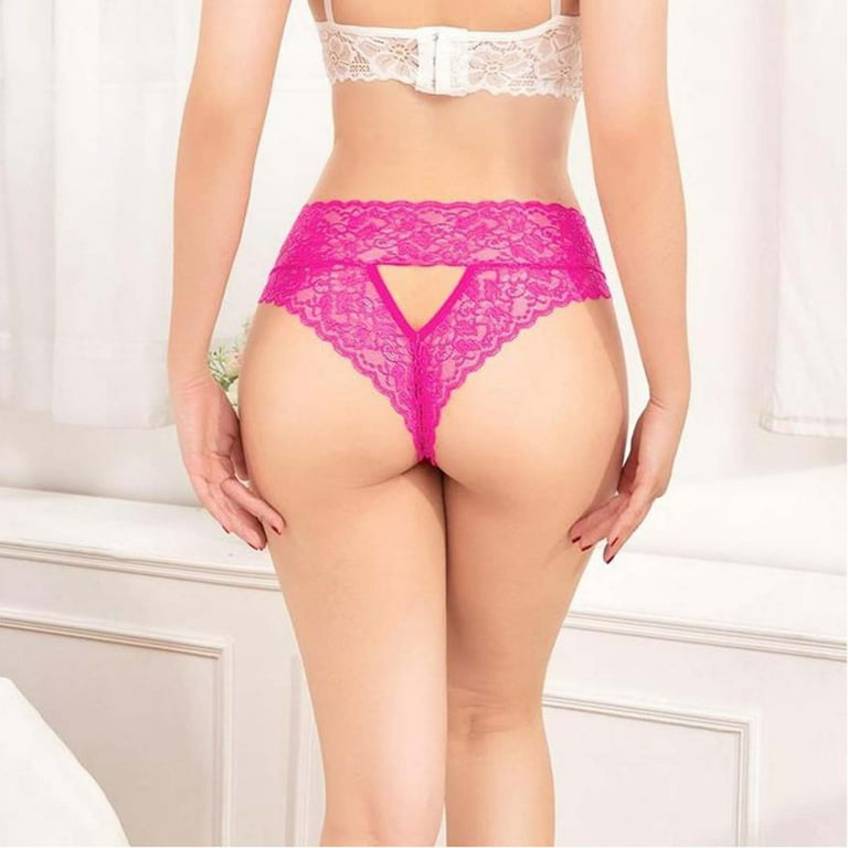 Zuwimk Cotton Thongs For Women,Women's Hipster Lace Trim Boyshort Underwear  Panties Sheer Plus Size Pink,XXL