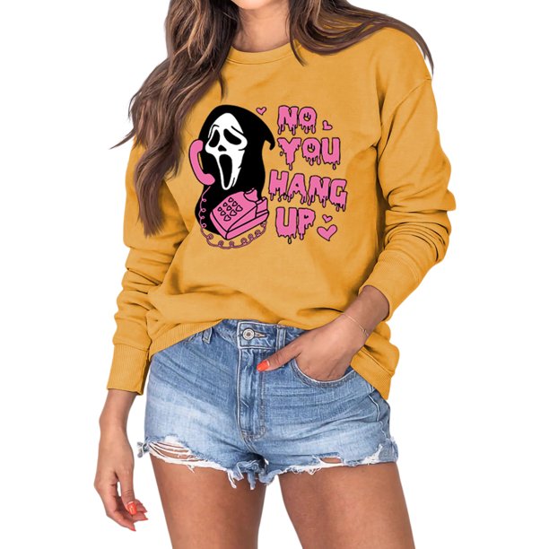 Disfraz Premium Jersey clásico para mujer, cuello redondo, mezcla de algodón, estampado, traje de calle Ygjytge Amarillo T XL para Mujer