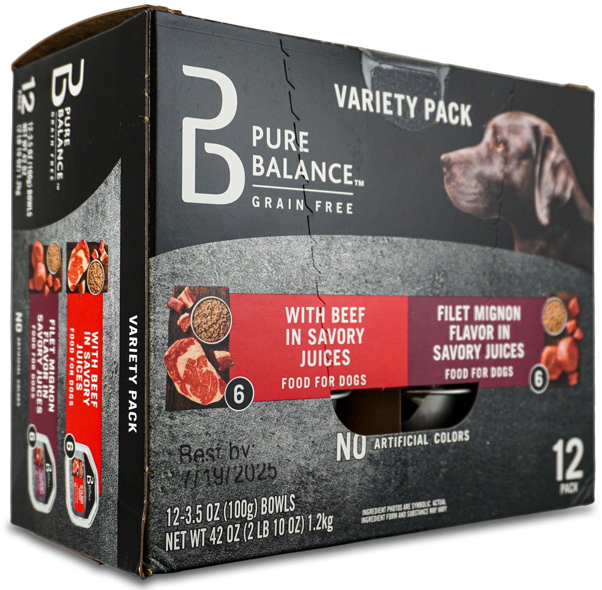 (5 pack) Pure Balance Grain Free With Beef and Filet Mignon Flavor in Savory Juices Wet Dog Food Variety Pack, 3.5 oz, 12 Count