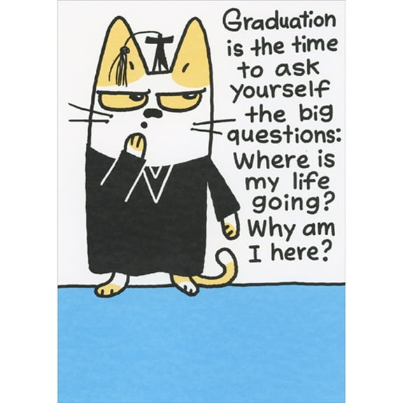 RSVP Cat Grad: Time to Ask Yourself the Big Questions Funny / Humorous Graduation Congratulations Card
