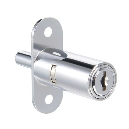 Uxcell 0.75''x1.57'' Drawer Desk Wardrobe Push Plunger Lock Zinc Alloy Chrome Finish Silver Tone 1pcs