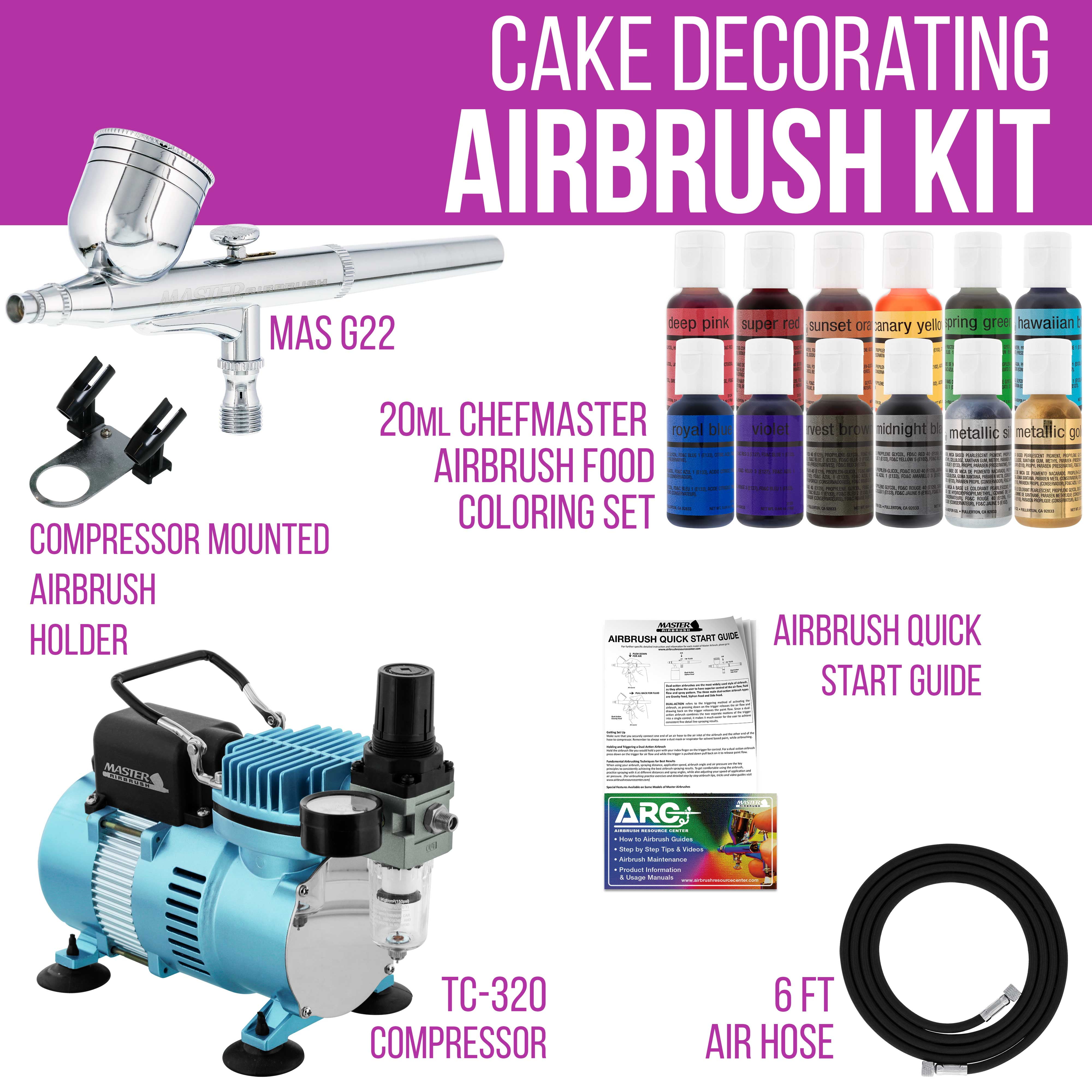 Deluxe Cake Decorating Airbrushing System Kit - 2 Airbrushes, 12