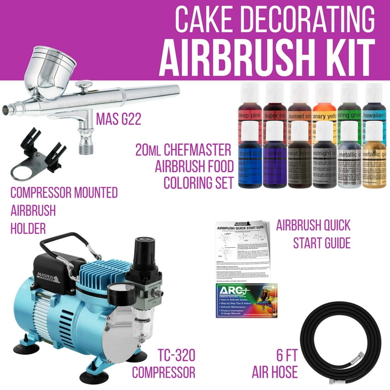 Master Airbrush Cake Decorating Airbrush Kit Air Compressor Chefmaster 12 Color Food Coloring