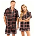 thumbnail image 2 of Leidass Mens Plaid Stripe Pajama Set Short Sleeve Button Down Sleepwear Set Relaxed Lounge Set With Matching Shorts For Home Red 2XL, 2 of 5
