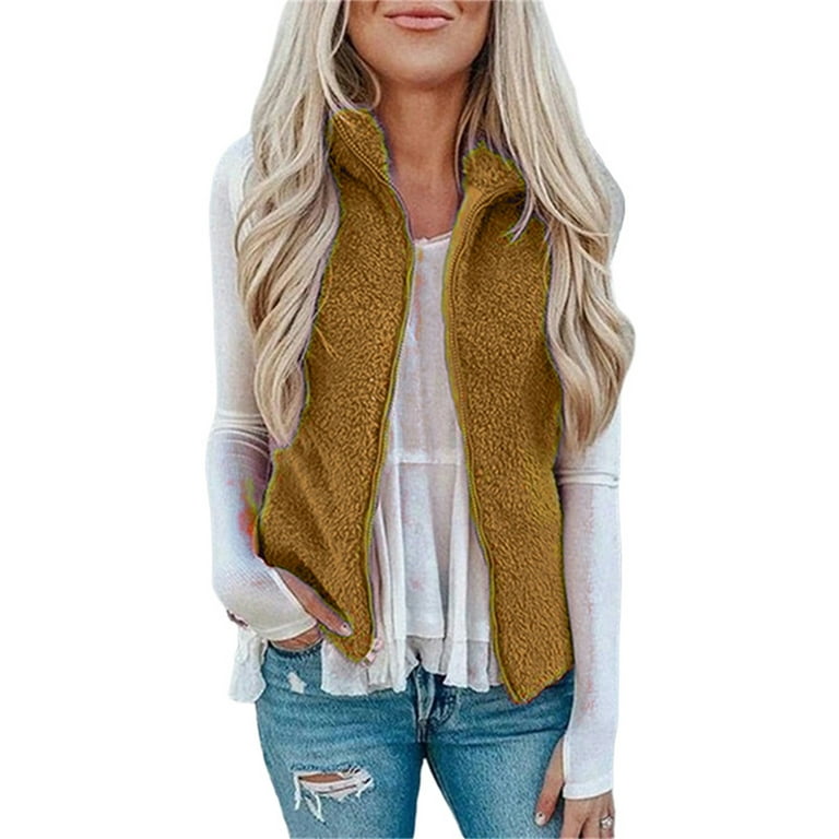 Avamo Women Fuzzy Fleece Sherpa Vest Casual Sleeveless Full Zip Up