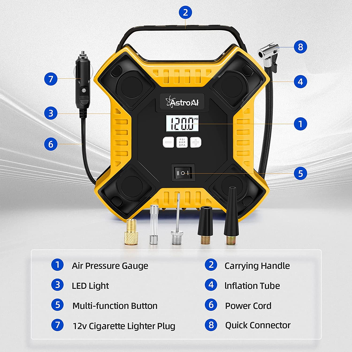 Car Air Compressor, Tire Inflator 160 PSI, Air Tire Pump for Car Tires Yellow