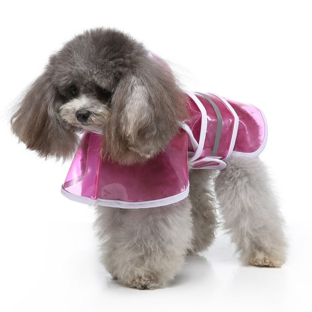 Dog Reflective Raincoat with Hood Harness Hole, Waterproof Slicker Poncho for Small Medium Dogs and Puppies, M, Rose Red
