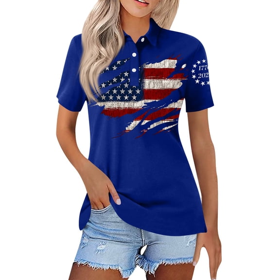 Trgacdwlo 1776-2026 USA 250th Anniversary Polo Shirts for Women Short Sleeve 4th of July Women's Golf Polo Shirts Blue M
