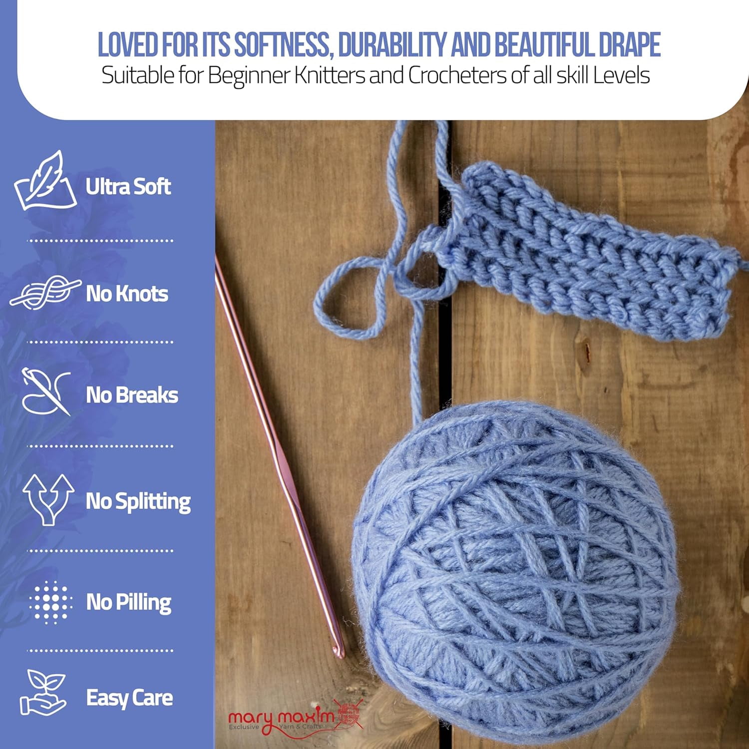 Mary Maxim Starlette Crochet and Knitting Yarn, Acrylic Worsted Weight Yarn 4, Light Denim