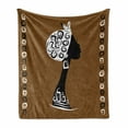 thumbnail image 1 of African Soft Flannel Fleece Throw Blanket, Female Head Silhouette Headscarf Geometric Framework, Cozy Plush for Indoor and Outdoor Use, 50" x 60", Brown White Black, by Ambesonne, 1 of 6