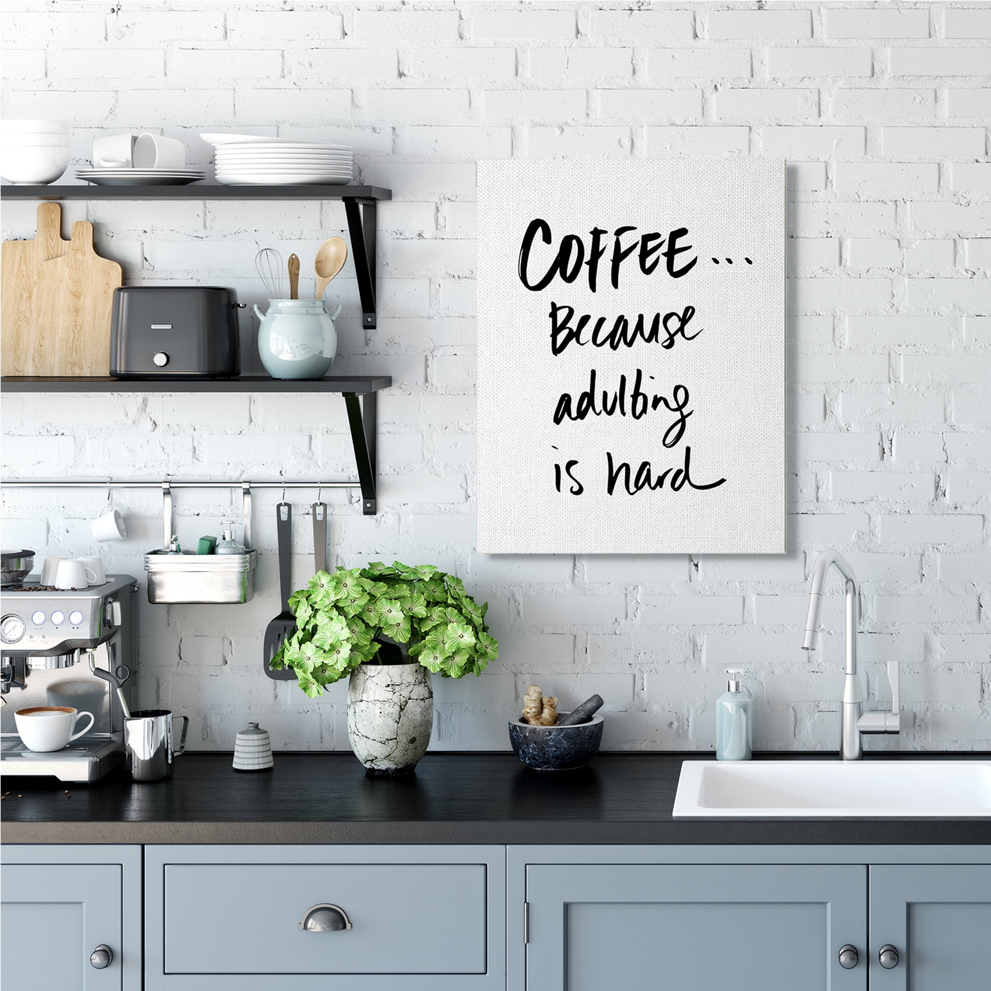 Stupell Industries Adulting is Hard Phrase Kitchen Coffee Humor Graphic Art Gallery-Wrapped Canvas Print Wall Art, 24x30, by Sd Graphics Studio