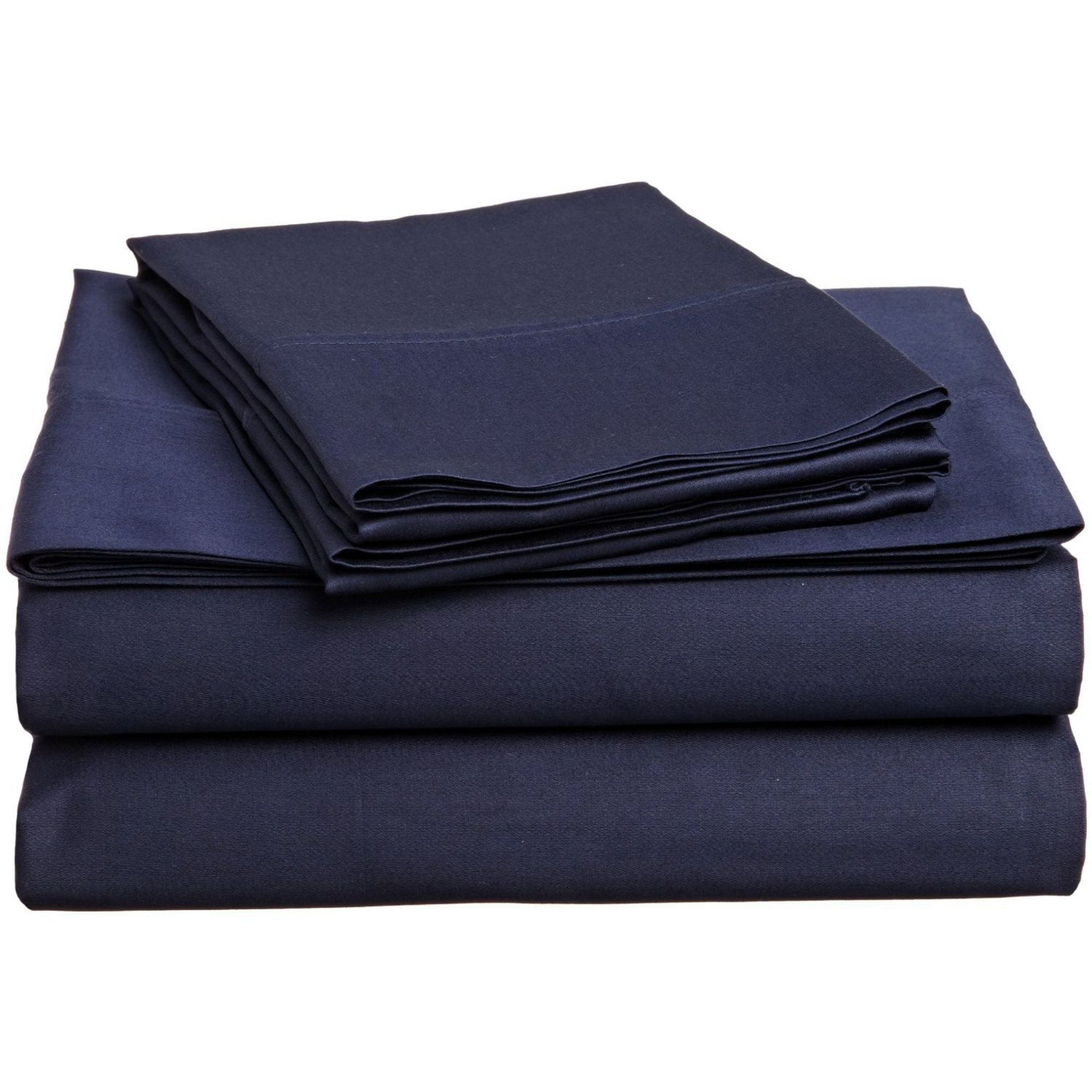 SUPERIOR 1000-Thread Count Egyptian Cotton Solid Bed Sheet Set California King 4-Pieces Navy Blue 