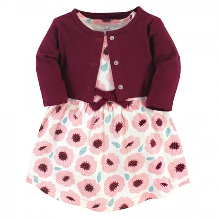 UPC: 0660168612868 | Touched by Nature Baby and Toddler Girl Organic Cotton Dress and Cardigan 2pc Set Blush Blossom 18-24 Months