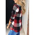 thumbnail image 4 of Women's Red Contrast Plaid V Neck Long Sleeve Top, 4 of 18