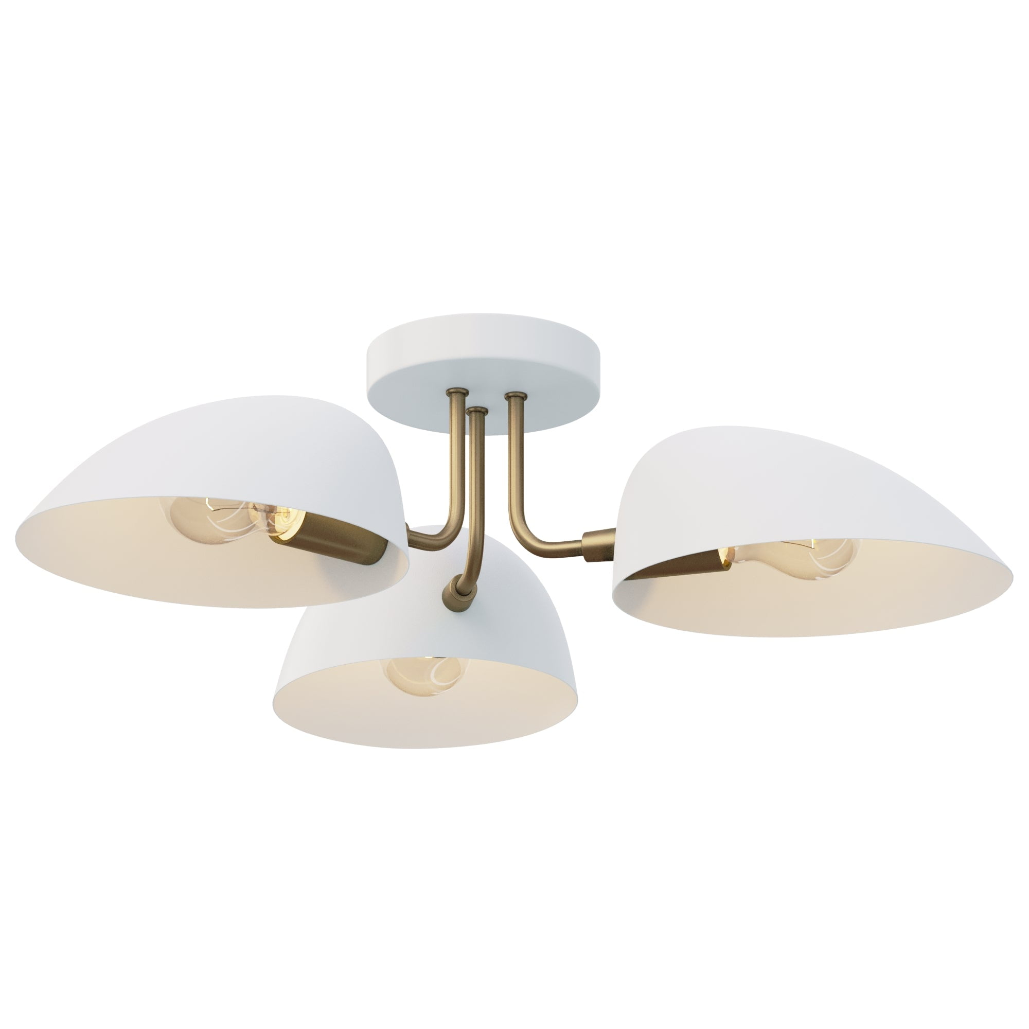 Nathan James Argo Semi Flush Ceiling Mount 3-Light Fixture with Retro White Rounded Shade for Hallway, Kitchen or Bedroom