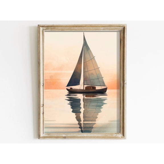 Vintage Nautical Wall Art, Watercolor Sea & Sailboat, Sailing Wall Decor, Sail Boat Print, Wall Art Wall Art, Modern Wall Decor, 8x12 UNFRAMED