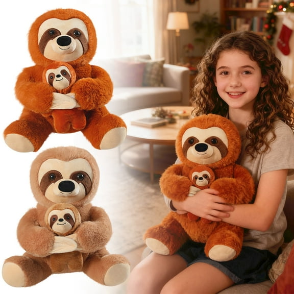 8-Inch Plush Sloth Stuffed Animal, Soft Beige Brown Plush Pillow Pal for Bedroom Decor, Collectible Zoo Animal Plushie for Teens and Adults