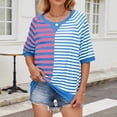 thumbnail image 2 of Hauts à Manches Courtes à Col Rond Rayé pour Femmes - Bloc de Couleur, Style Décontracté, 2 of 7