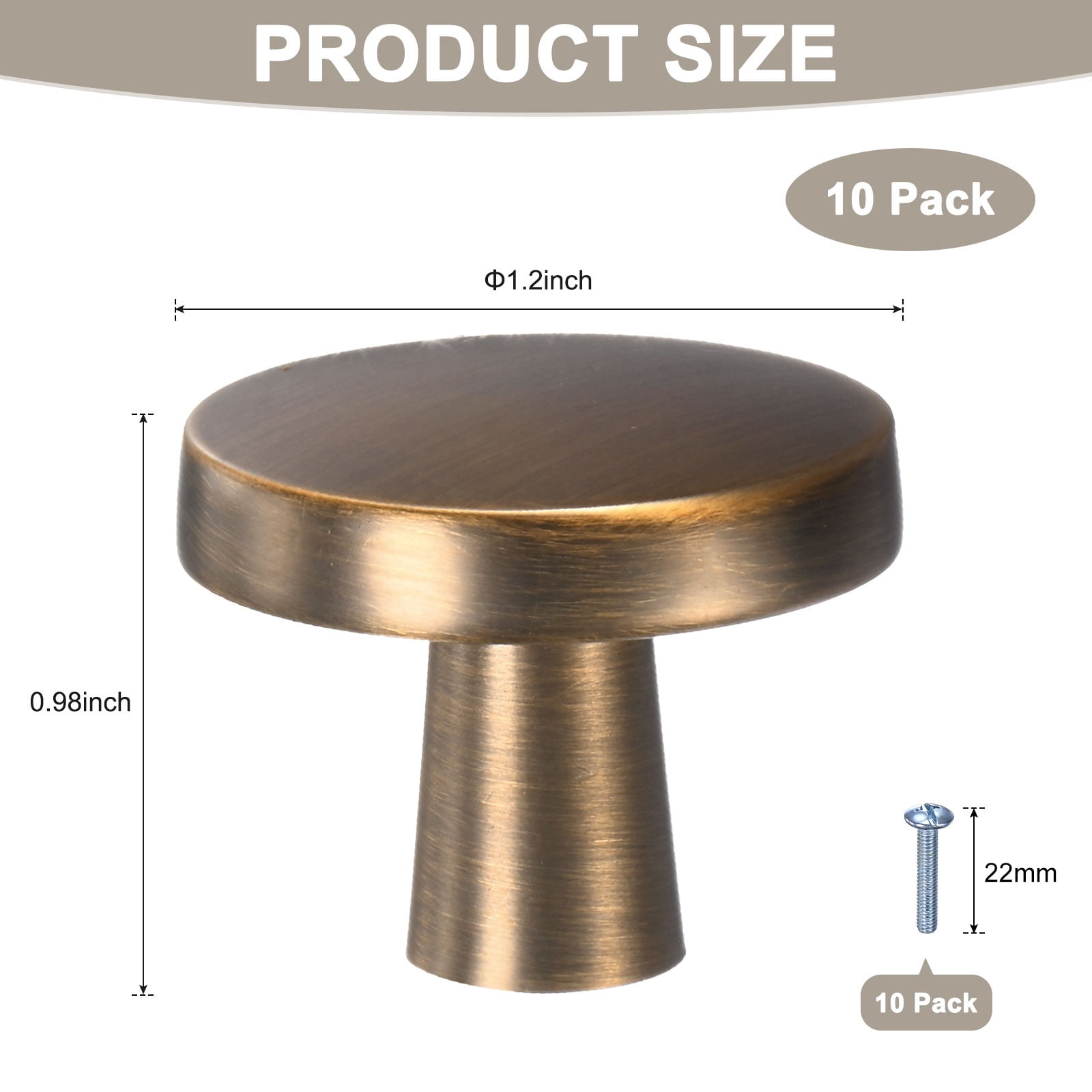 Uxcell 10-Pack Brushed Satin Cabinet Knobs, 1-1/5" Round Modern Zinc Alloy Knobs Handles [Yellow Brown]