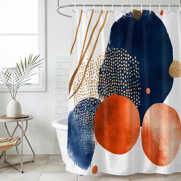 Navy Blue Burnt Orange Waterproof Fabric Shower Curtain,Middle Century Modern Geometric Waterproof Fabric Shower Curtain for Bathroom Curtains Bathtubs Shower Curtains with 12 Hooks Stall 54x78in