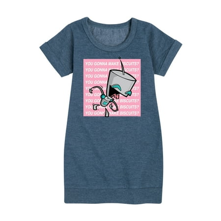

Invader ZIM - ZIM Happily Sticking His Tongue Out - You Gonna Make Biscuits - Toddler And Youth Girls Fleece Dress