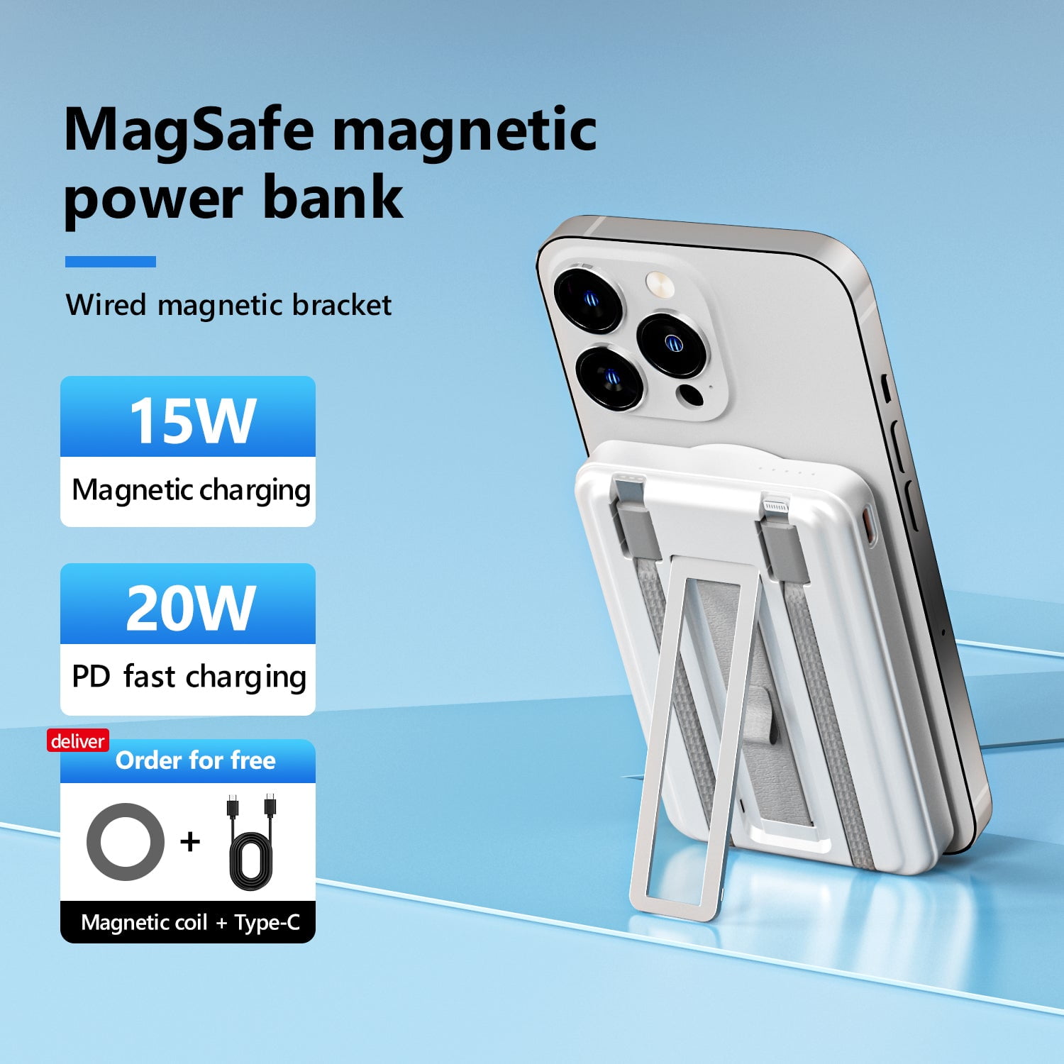 10000mAh Magnetic Battery Wireless Power Bank,20W Fast Charging Portable Charger,3-in-1 Wireless Charger Built-in Cables foriPhone 16. 15.../Samsung/iPad4