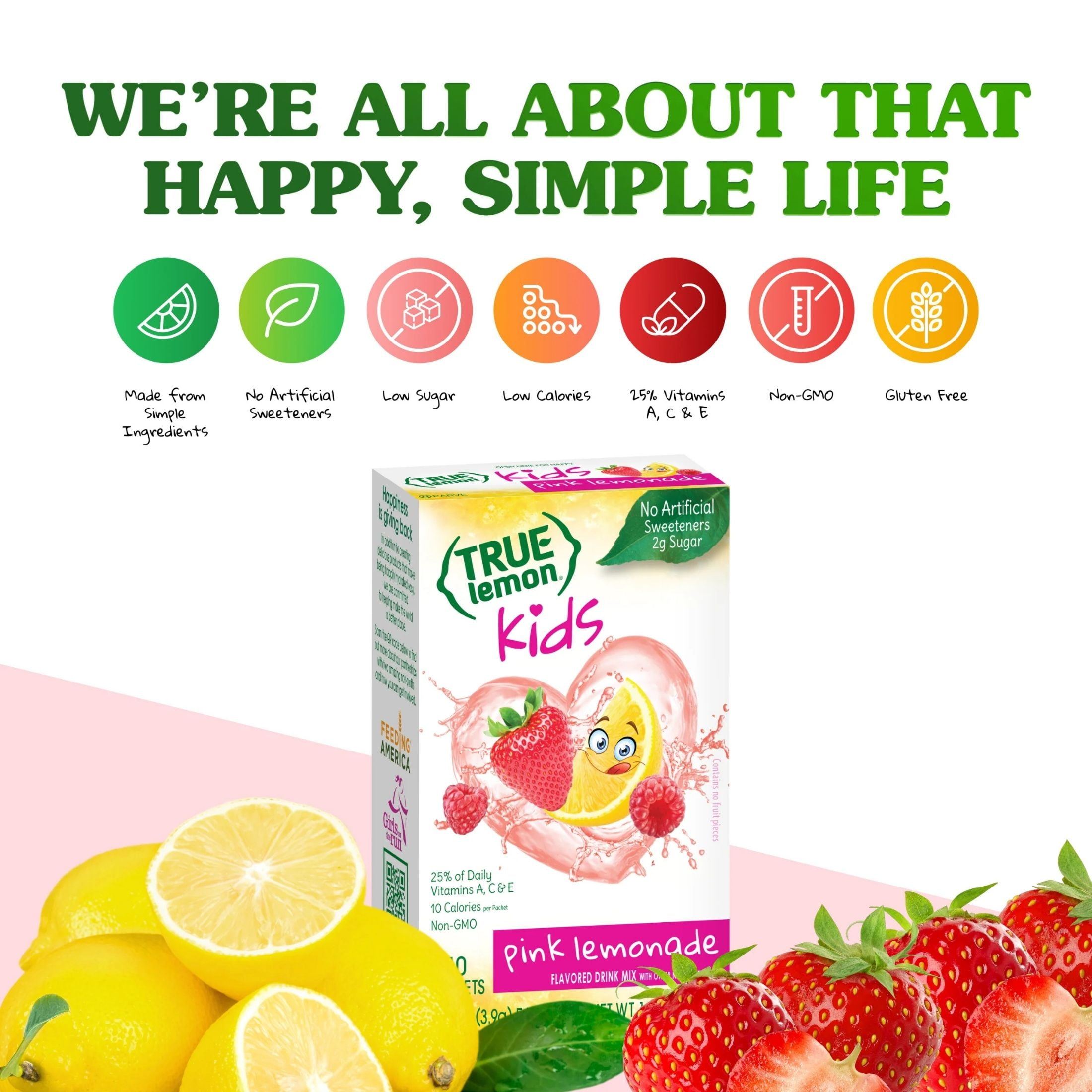 (12 pack) True Lemon Kids Pink Lemonade Powdered Drink Mix, Low Sugar, No Artificial Sweeteners, 10 Count Box