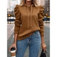 thumbnail image 5 of Women's Trendy Puff Long Sleeve Drawstring Hoodies Trendy Fall Winter Casual Pullover Sweatshirts for Women Dark Brown M, 5 of 8