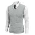 thumbnail image 2 of Fonma Men's Sweater Vest Classic V-Neck Knitted Pullover Sweaters Tops Sleeveless Relaxed Fit Knitwear Vests Light Gray 2XL, 2 of 6