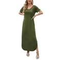 thumbnail image 4 of Women's Summer Maxi Dress Casual Loose Pockets Long Dress Short Sleeve Split Maxi Dresses, 4 of 6