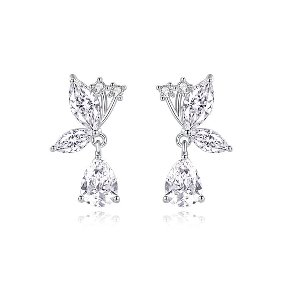 JO WISDOM 18k White Gold Plated Drop Silver Stud Earrings With AAA Cubic Zirconia Gift for Her
