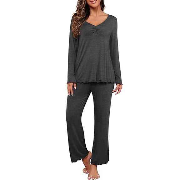 MecTo Soft Women Pajamas Long Sleeve Sleep Top and Straight Leg Pajama Pant Set, 2-Piece PJs, Size S-XL