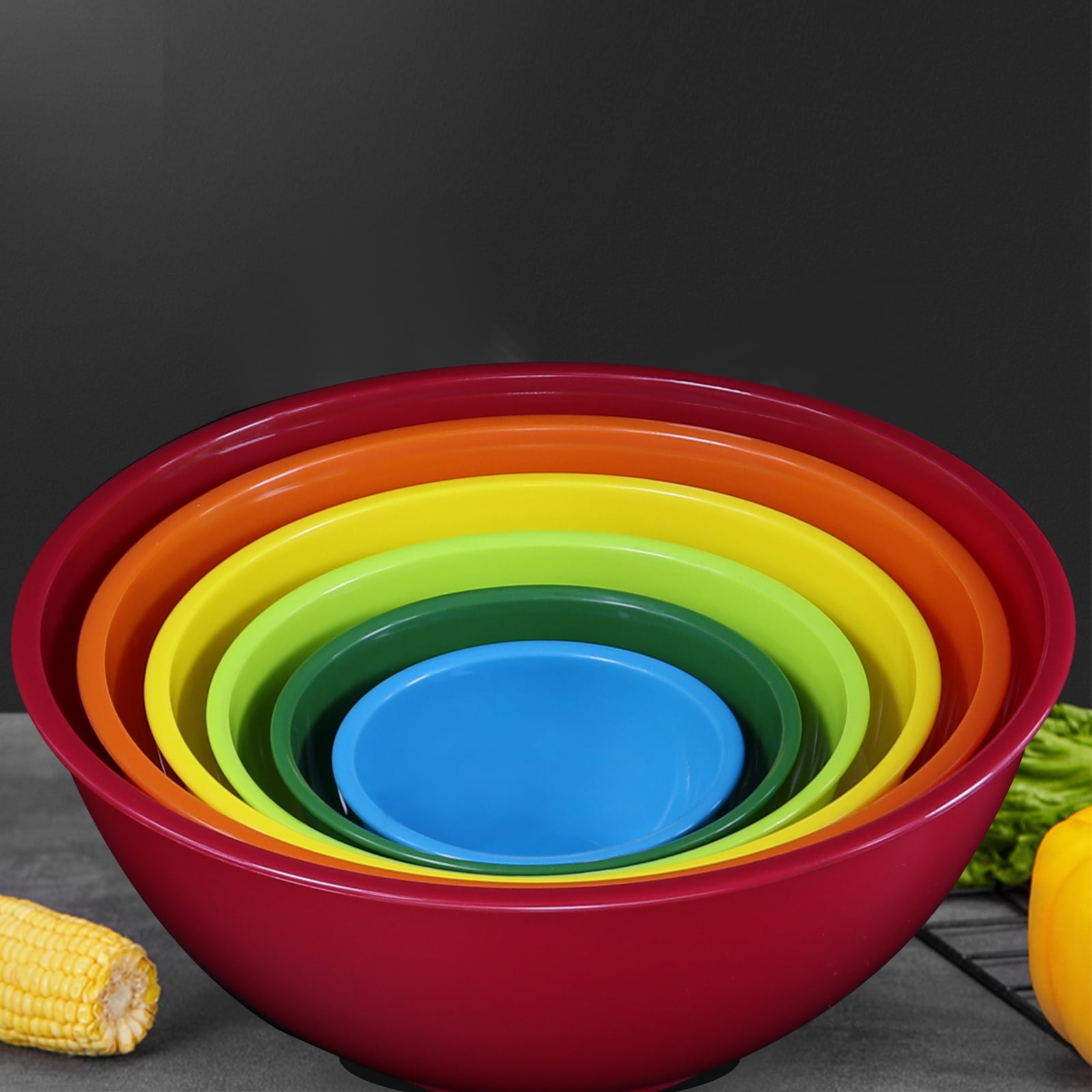 7Pcs Plastic Multicolor Salad Bowl Set,Microwave and Dishwasher