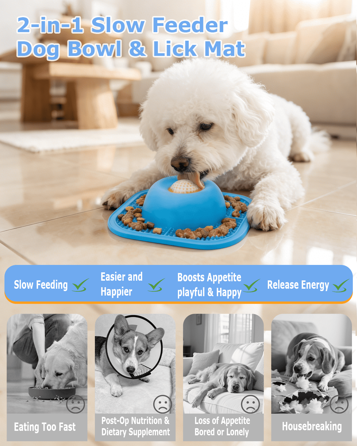 Slow Feeder Dog Bowls with Lick Mat for Liquid Treats Anti-Choking Dog Lick Bowl Dietary Supplement Post-op Nutrition Dog Licking Toy-Black