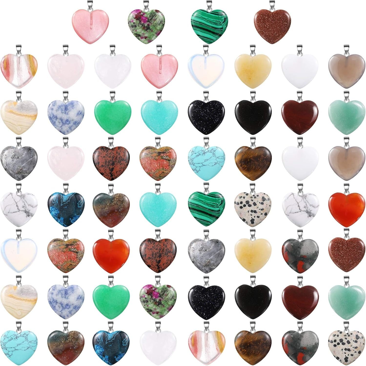 100Pcs DIY Crystal Stone Jewelry Necklace Heart Shaped Stone Pendant Beads