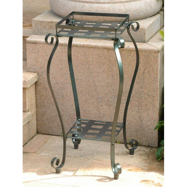 Iron Square Indoor/Outdoor Plant Stand in Verdigris Finish