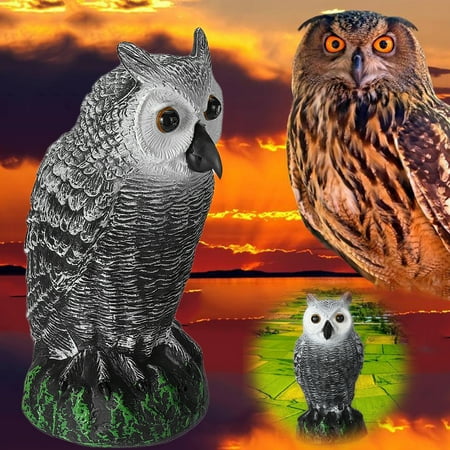 Eyes Glowing Sound Hunting Fake Owl Decoy Dummy Deterrent Lawn
