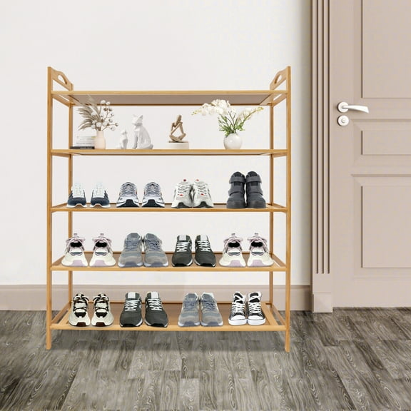 Multi-tier Shoe Storage Rack, Dark Brown Color Free Standing Shoes Shelf Organizer, 5-tier Shoe Rack Bamboo Density Board