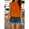 thumbnail image 3 of Solid Color Ruffle Neck Blouse, Orange, Small, 3 of 5