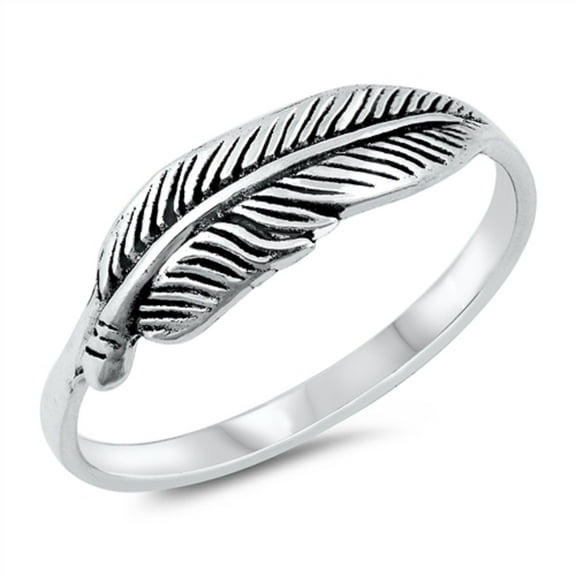 Oxidized Sterling Silver Sideways Feather Ring Size 9